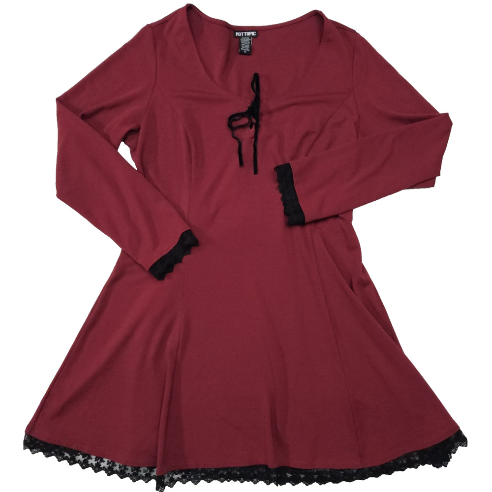 Hot Topic 3X Gothic Corset Back Dress Burgundy Vampire Renaissance Lace Midi
